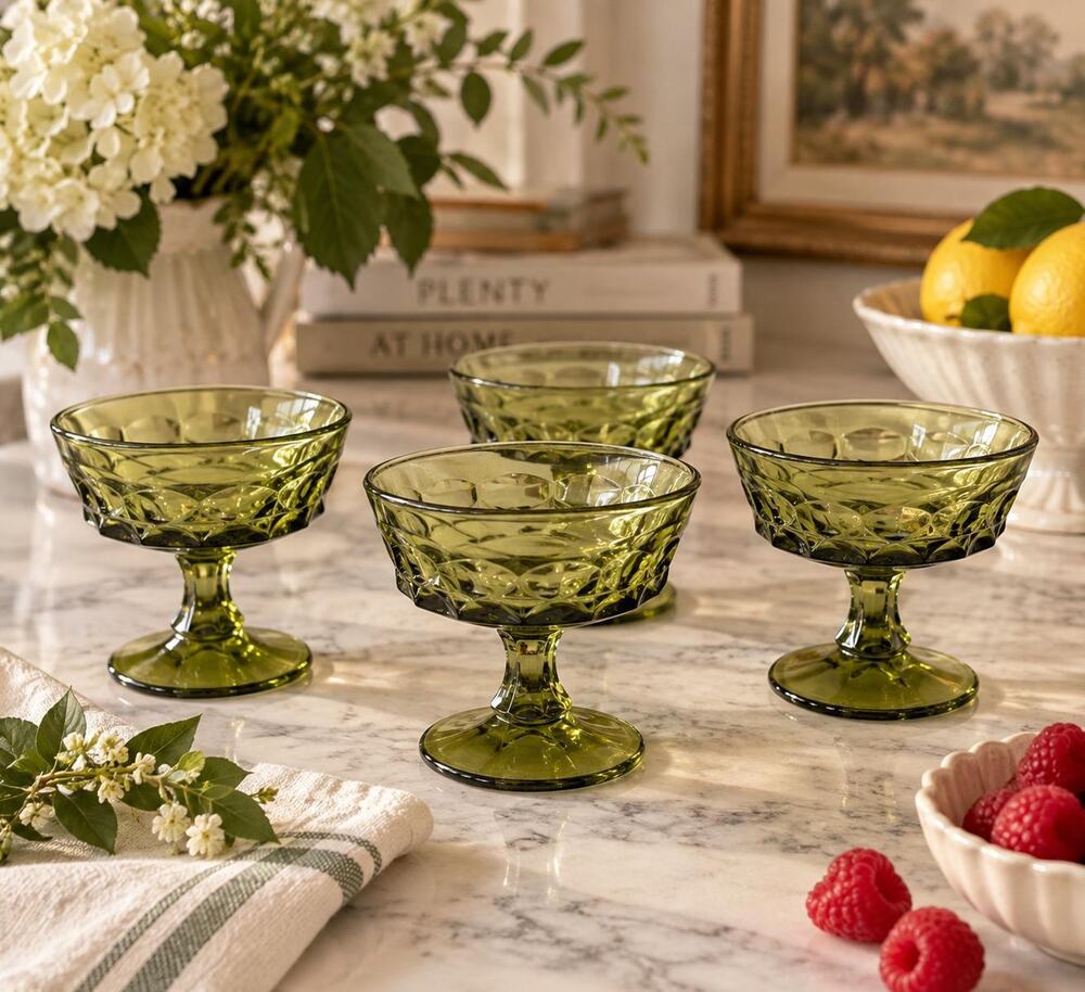 Noritake Perspective Green Champagne Sherbet Glasses Set 4 Vintage MCM